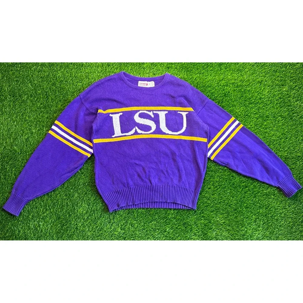 Vintage 1980's LSU TIGERS‎ Cliff Engle Crew Neck Knit Sweater Made in USA Large